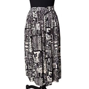 Abstract Geometric Mix Nouveau Maxi Skirt Elastic Waist M Black White Vintage